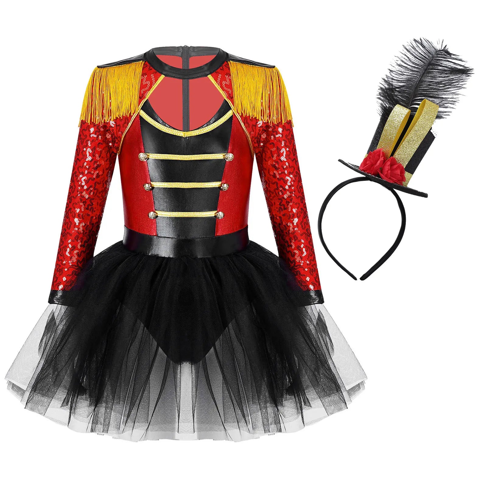 Kids' Teens Girls Magician Circus Clothes Long Sleeve Tutu Dress with Mini Costume - alternate view 7
