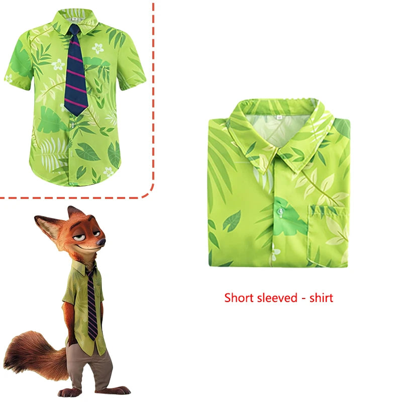 Clever Fox Character Cosplay Costumes Animated Animal City Cosplay Summer Shirt Tie Nick