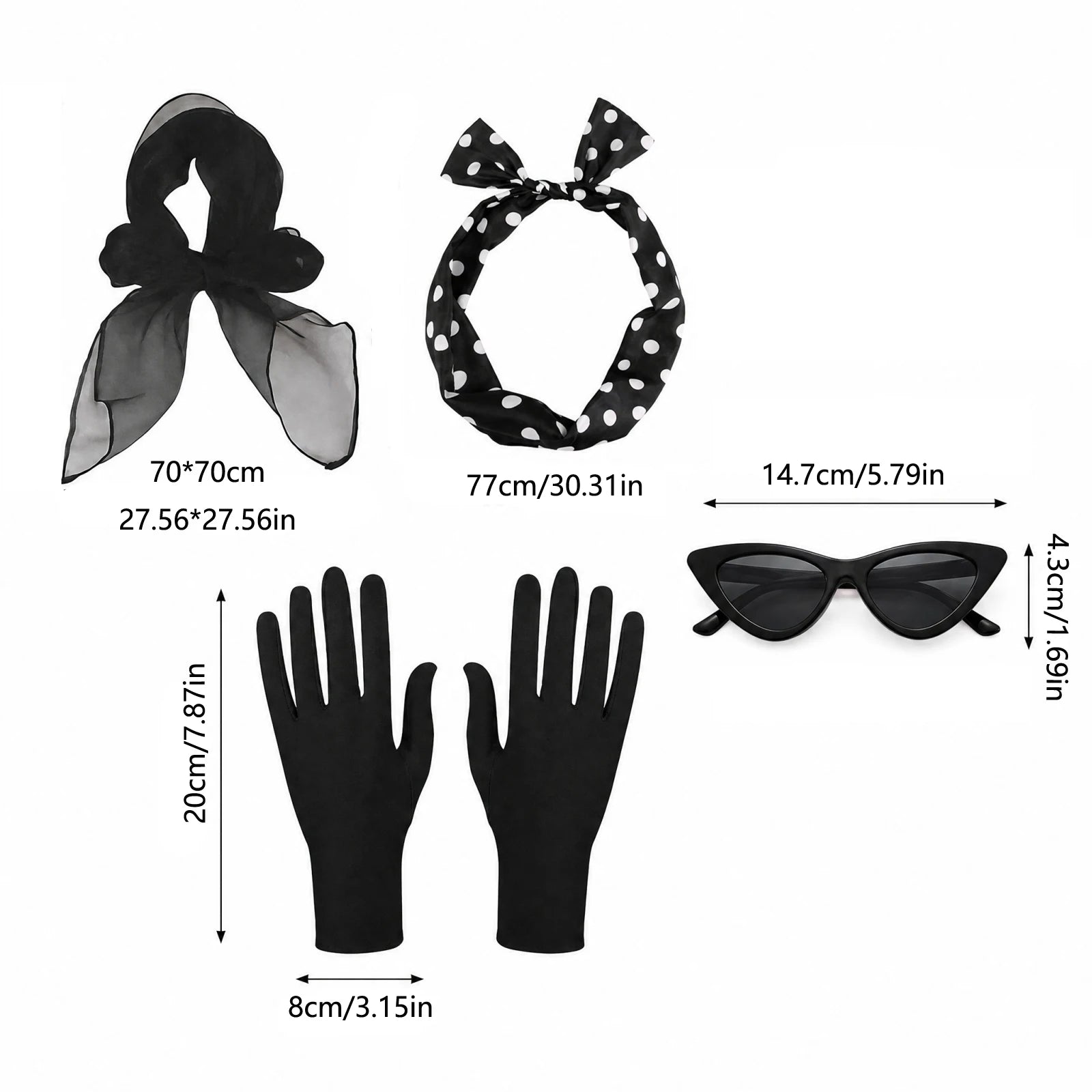 50s 60s Women's Costume Retro Party Outfit Set with Headband Scarf Glasses Gloves Accessories - product image 6
