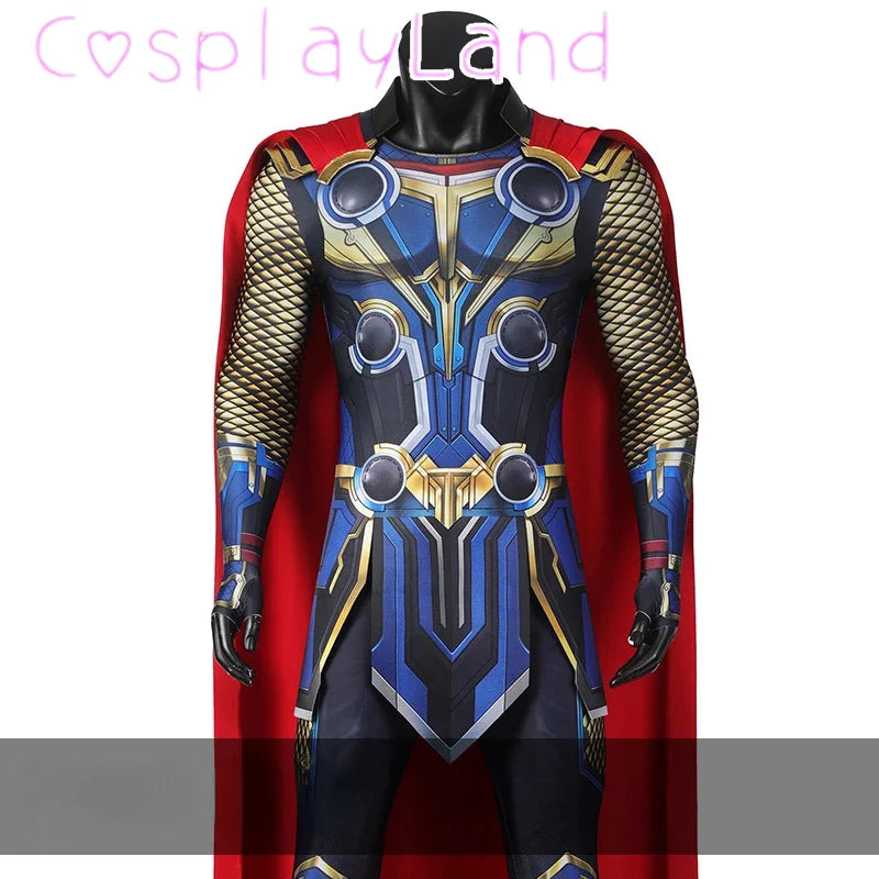 Halloween 3D Printing Bodysuit Love and Thunder Costume Odinson Outfit with Jumpsuit Cape - Jumpsuit / L
