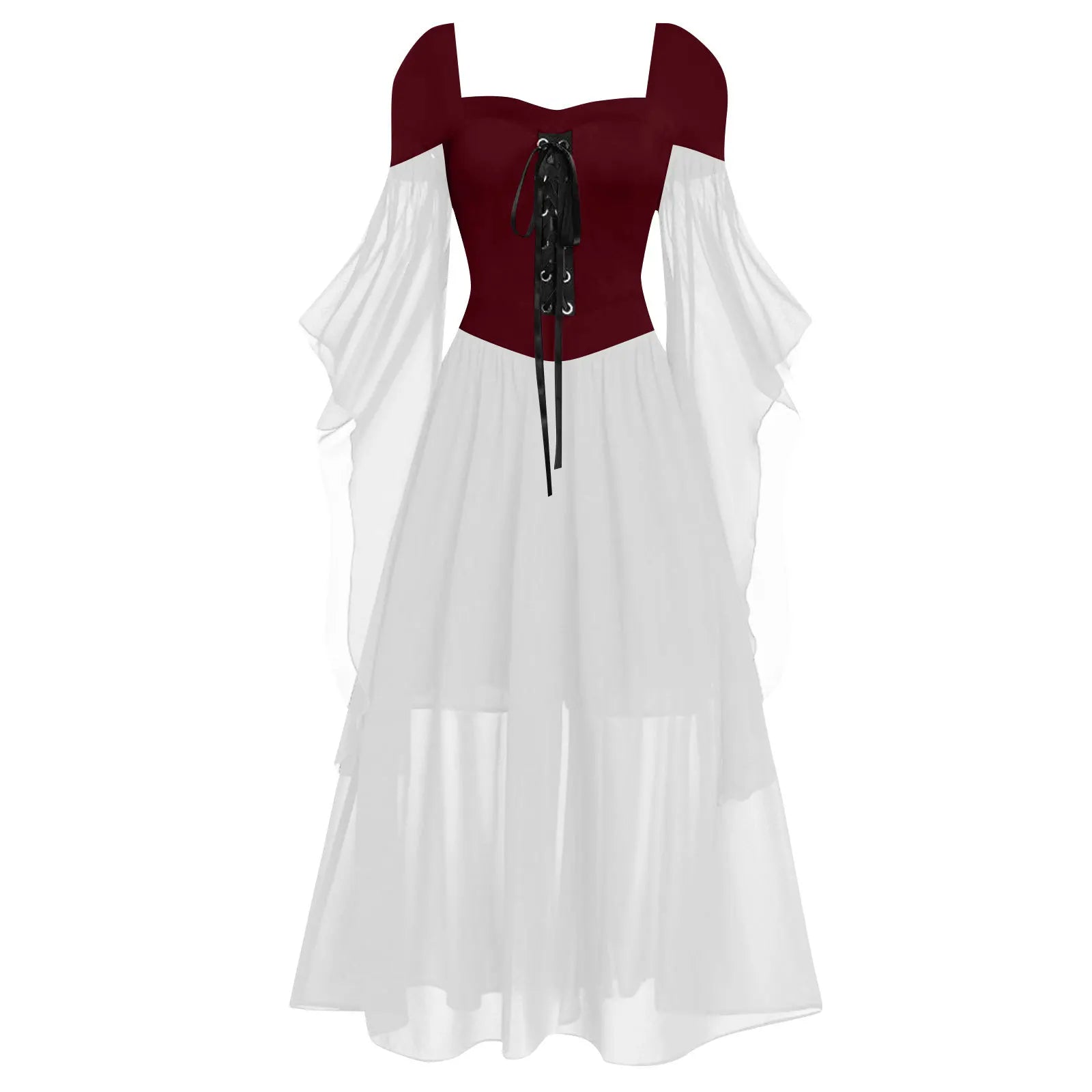 Women's Vintage Gothic Dress Halloween Witch Cosplay Costumes Off Shoulder Lace-Up Medieval Maxi Dress Retro - product image 16