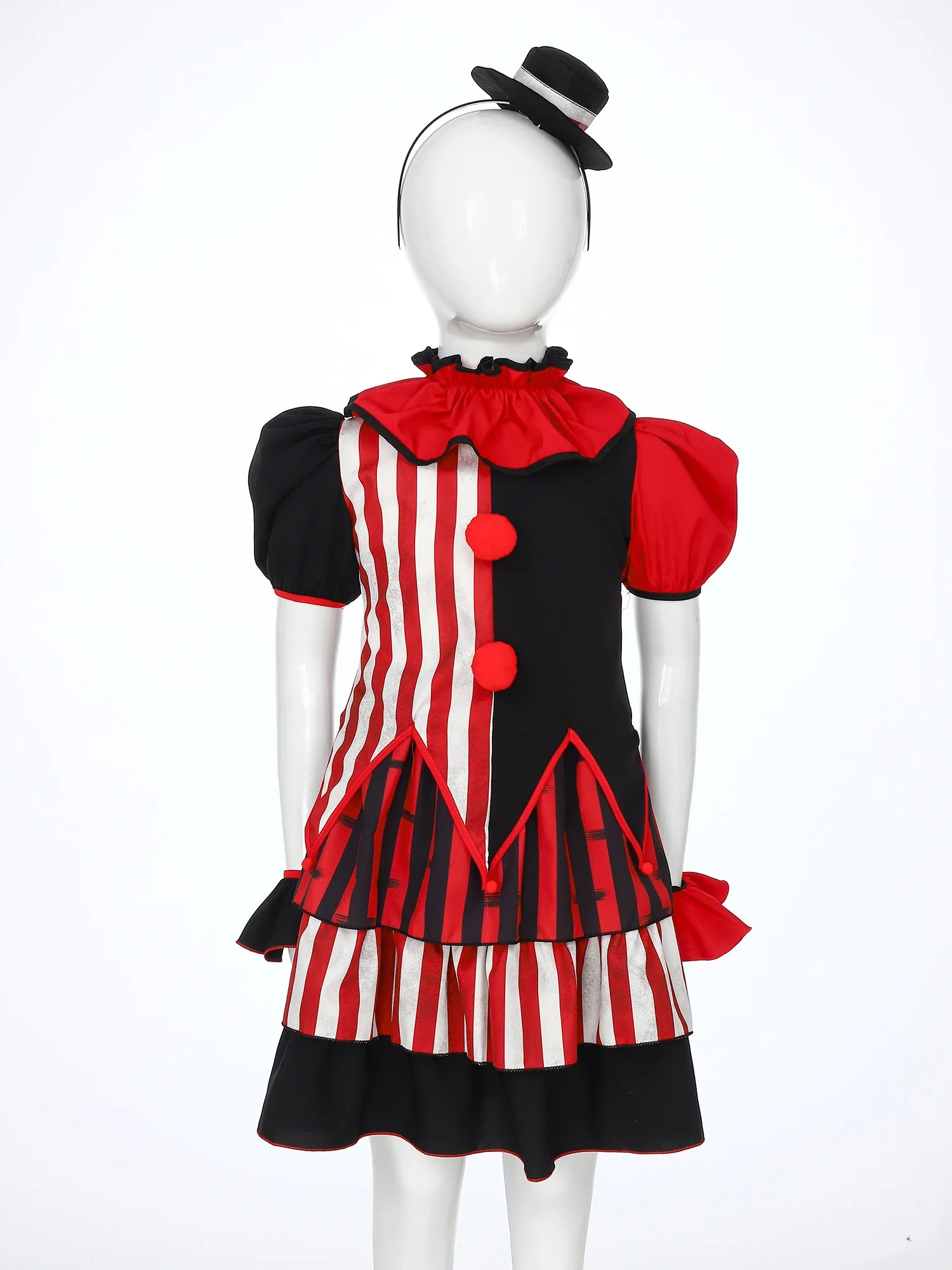 Girls Halloween Circus Scary Clown Cosplay Performance Costume Short Sleeve Top with Skirt Headband Cuffs for - product image 3