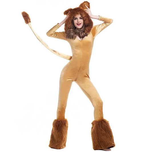 Women's For Lion King Animal Cartoon Lion Plush Hooded Jumpsuit With Costume