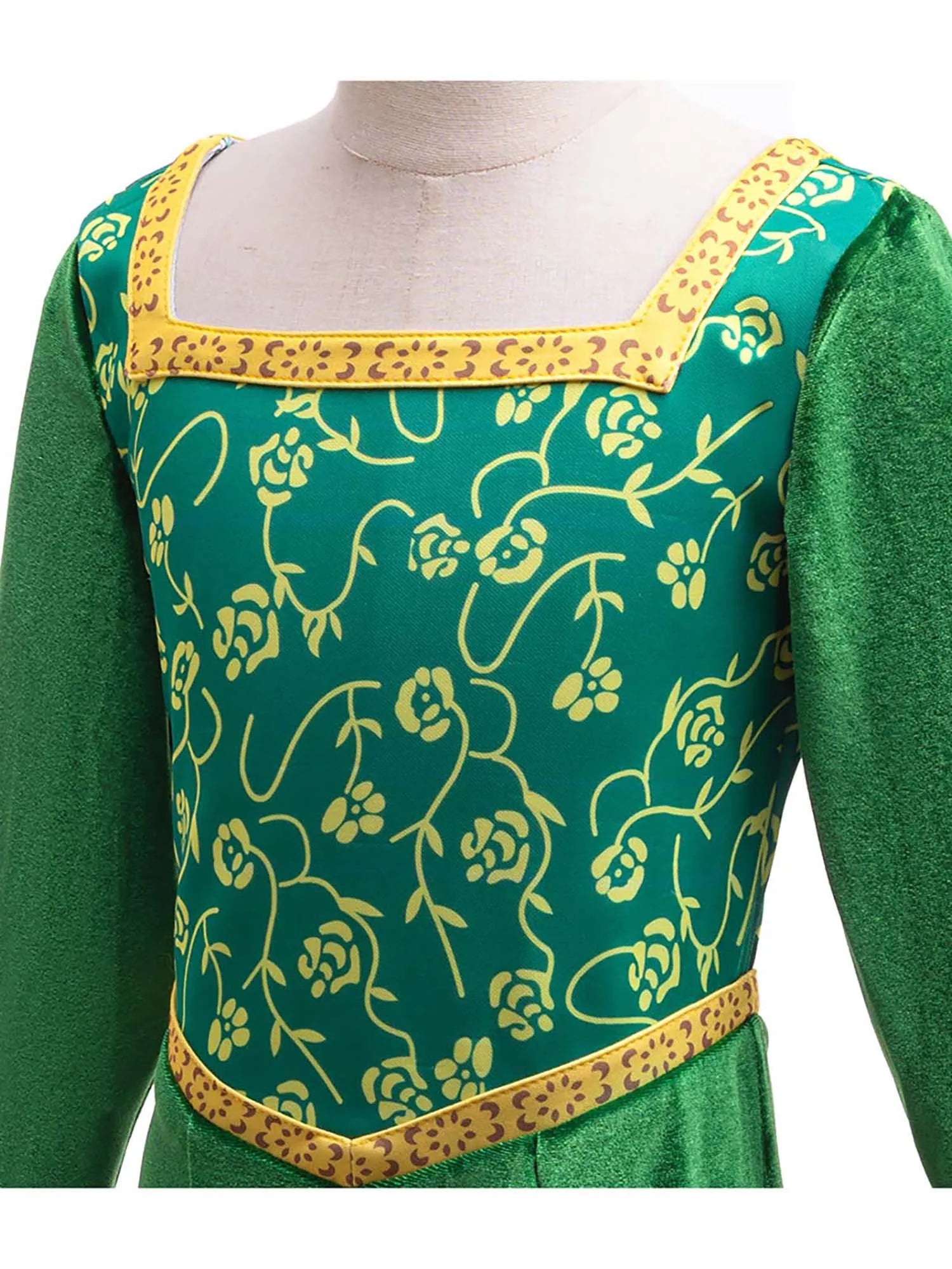 Girls Halloween Cartoon Movie Princess Cosplay Costume Long Sleeve Flower Print Green Dress Gown for Carnival - product image 4