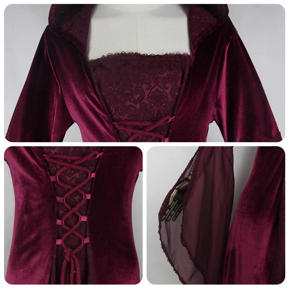 Medieval Retro Gothic Hoodie Witch Long Skirt Luxury Women's Party Dress Cosplay Vampire Halloween Adult - product image 6