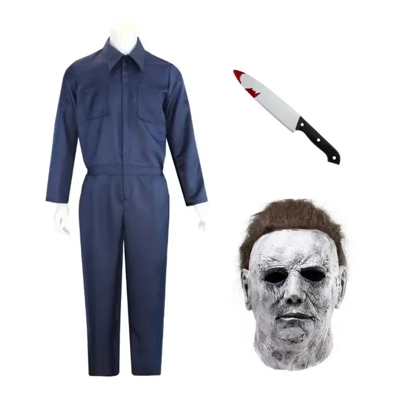 Halloween Myers Costume Michael Outfits Anime Bloody Killer Cos Jumpsuit Horror Mask - Full Set / S