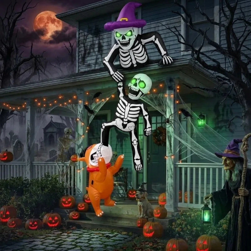 8FT Outdoor Inflatable Halloween Decoration Skeleton with Dog Biting Climbing Design for Patios Rooftops And - product image 6