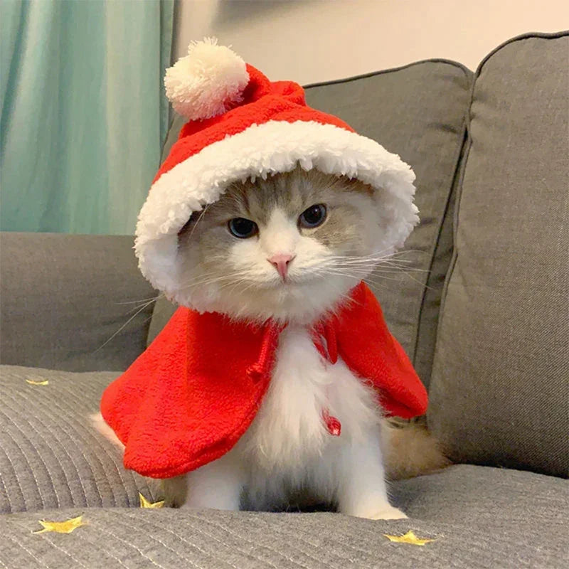 Cat Costume Santa Costume Transformed Cat / Dog Pet Cape Dress Up Red Scarf Cloak Props - Brown / M