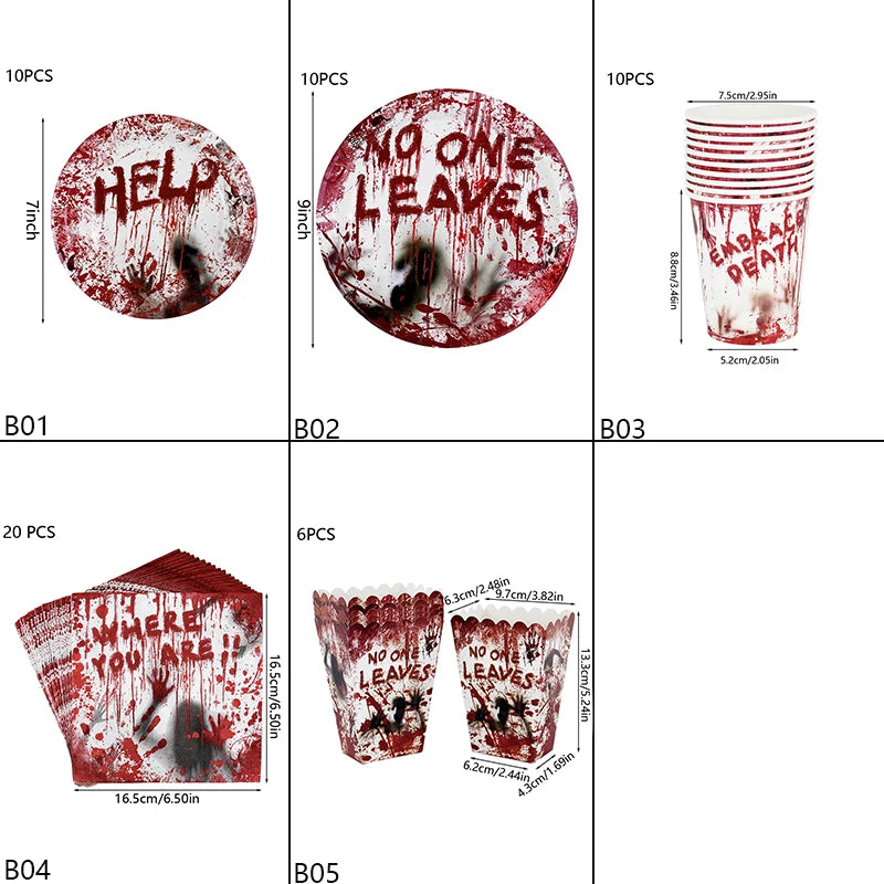 Halloween Party Disposable Tableware Scary Bloody Handprint Paper Plates Cups Popcorn Box For Halloween - product image 2