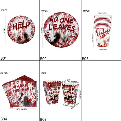 Halloween Party Disposable Tableware Scary Bloody Handprint Paper Plates Cups Popcorn Box For Halloween - product image 2
