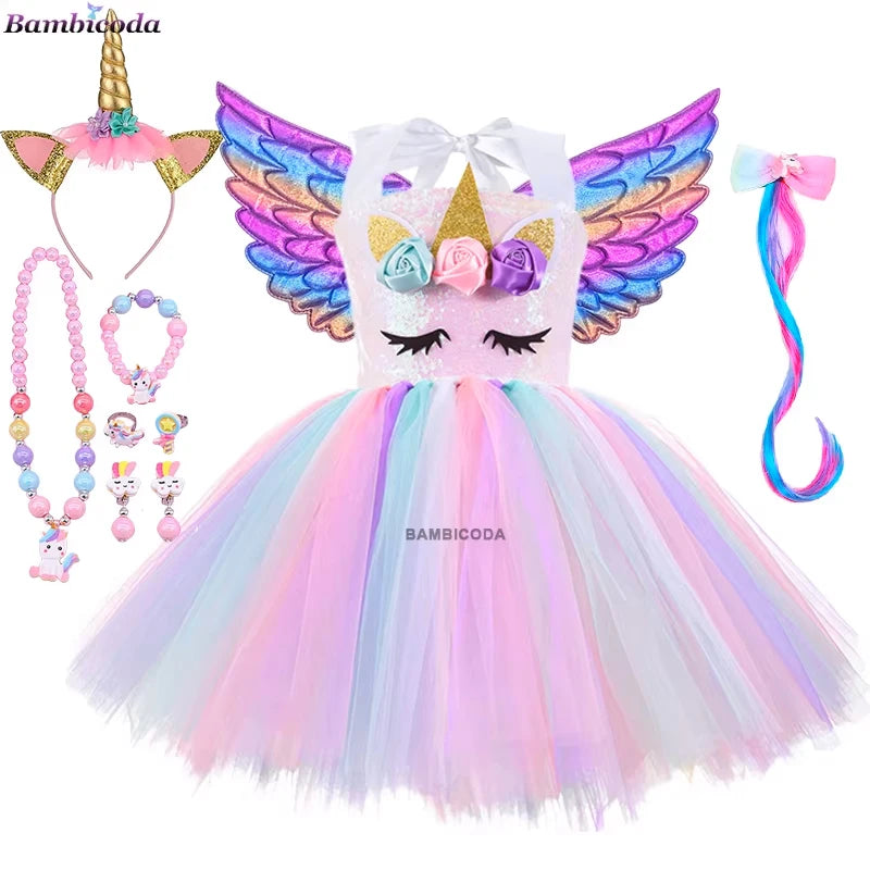 Girls Shiny Unicorn Tutu Led Lighting Dress Glowing Dresses Princess Dress Clothing