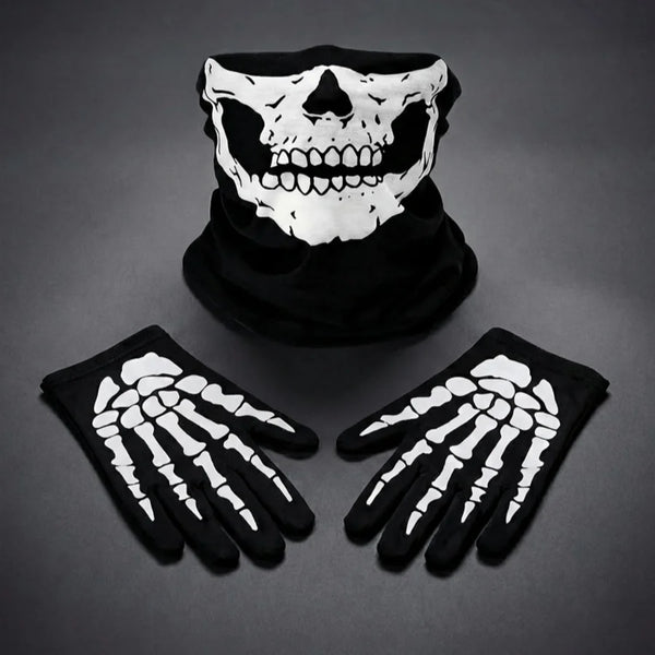 Movable Jaw Skull Mask & Skeleton Gloves – 3-Piece Horror Costume Set