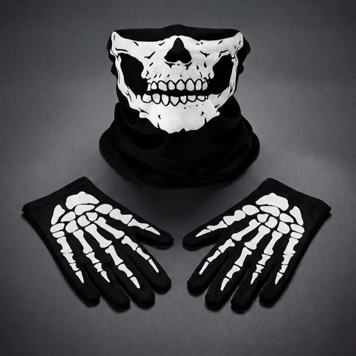 Movable Jaw Skull Mask & Skeleton Gloves – 3-Piece Horror Costume Set