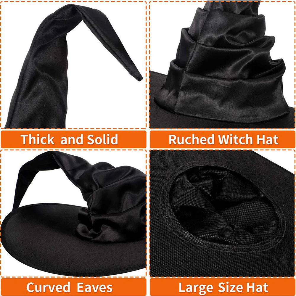Halloween Witch Hats Black Folds Wizard Hat for Kids Adult Women Men Costume Props - View 5