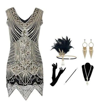 1920s Flapper Dress Women Sexy Beaded Fringe Gown Vintage Sequin Net Costume Gatsby Party Holiday Outfit Jazz Girl Ball Dress Up