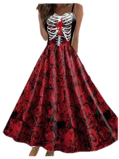 Women's New for Skull Print Halter Dress Sleeveless Tunic Vintage Dresses Costume - alternate view 5