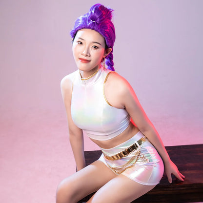 Costume White Performance Costumes for Group Adult Top + Shorts + Belt Performance Outfit - Suit / M