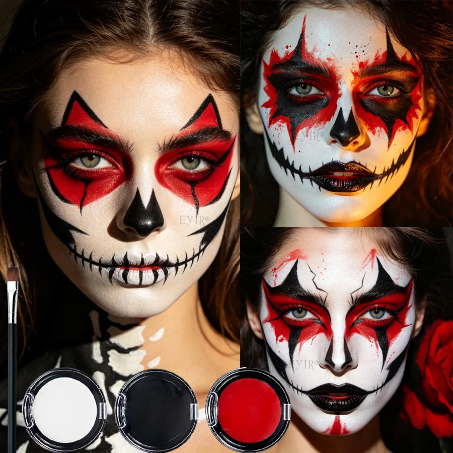 Face Body Paint Makeup Set Black White Red Face Paint Cream with Painting Brush, Washable Pigment for - product image 2