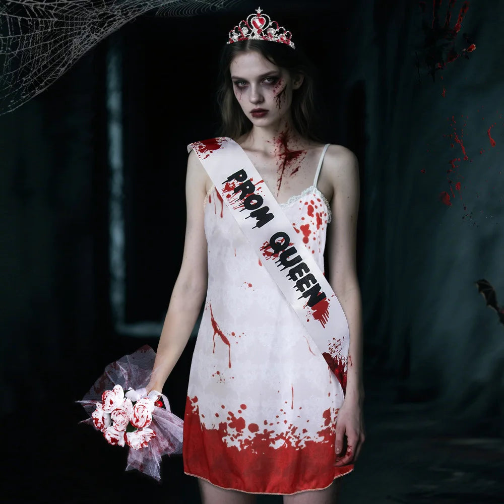 Ghost Bride Cosplay Costume Dress Women's Blood - Red Printed Spaghetti - product image 3