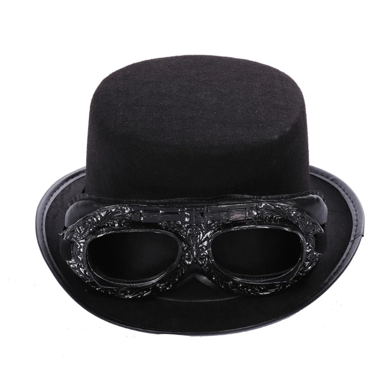 Victorian Steampunk Gothic Top Hat with Detachable Goggles Bowler Jazz Cap Halloween Cosplay Carnival Costume - product image 9