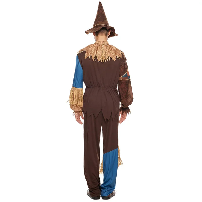 Men's Evil Scarecrow Costume Deluxe Adult Scary Straw Wizard Suit Carnival Easter