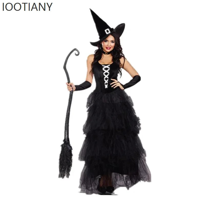 Halloween Adult Women's Gothic Black Witch Dress Costume Holiday Party Wizard Nightclub Masquerade Cosplay - product image 7