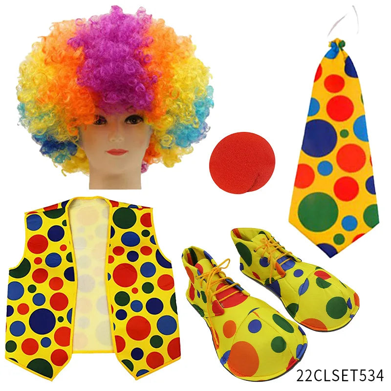 Clown Costume - Nose Wig Bow Tie Shoes Headband Gloves Hat Stockings and Vest Dress Up - 15 / One Size