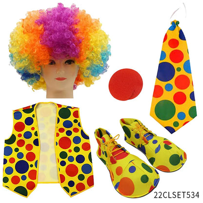 Clown Costume - Nose Wig Bow Tie Shoes Headband Gloves Hat Stockings and Vest Dress Up - 15 / One Size