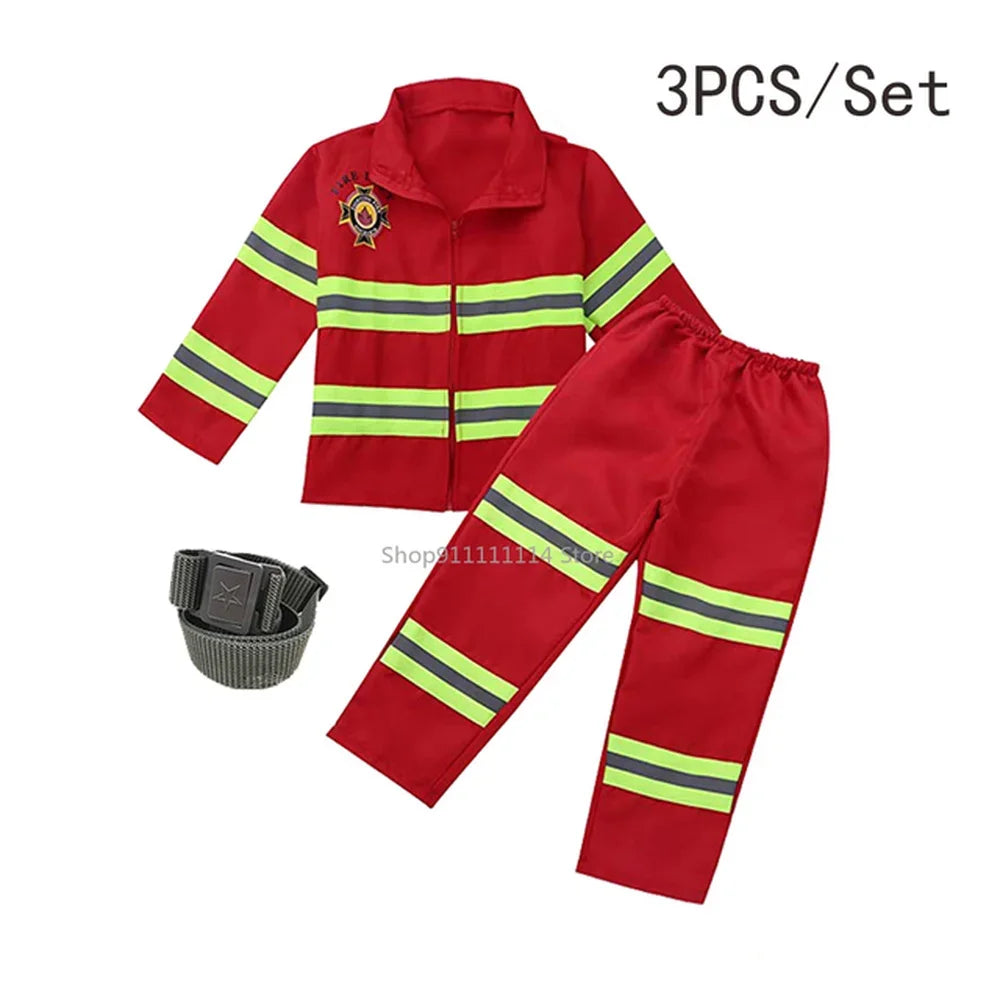 Kids Firefighter Uniform Children Sam Fireman Role Work Clothing Suit Boy Kids