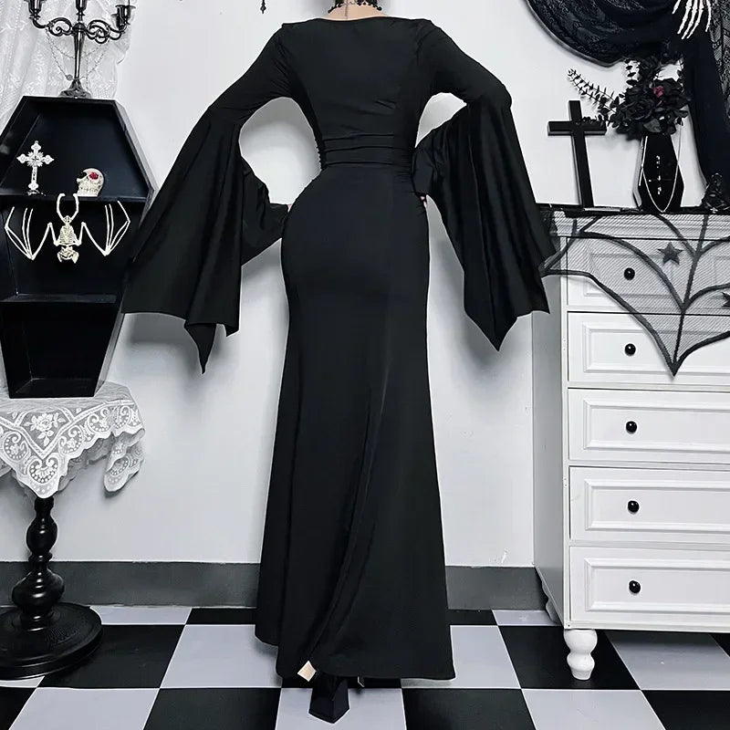 Halloween Costume Women Batwing Sleeve Floor Dress Black Gothic Evil Terror Maxi Mistress Morticia Addam - product image 4