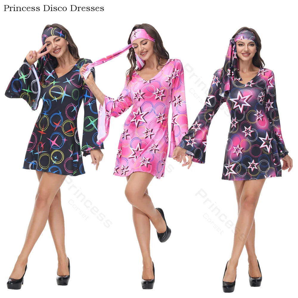 70s Costume Disco Dresses for Women Halloween Costume Sexy Hippie Costume Disco Dress with Disco Headband 70s - product image 1