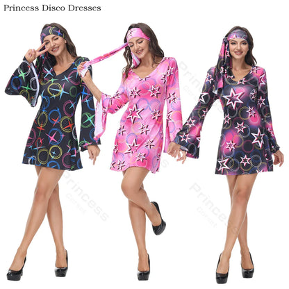 70s Costume Disco Dresses for Women Halloween Costume Sexy Hippie Costume Disco Dress with Disco Headband 70s - product image 1