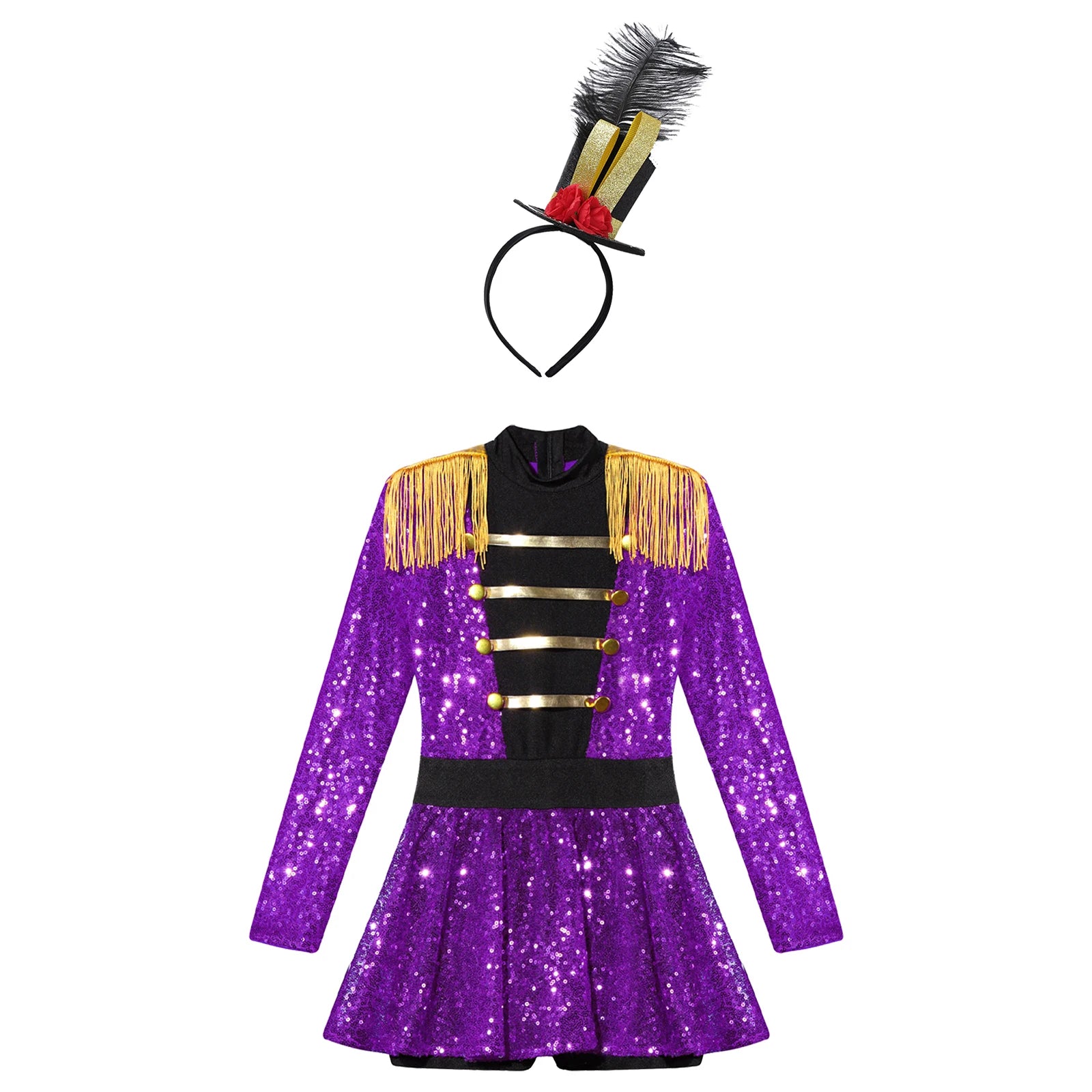 Kids' Ringmaster Circus Long Sleeve Tassel Shoulder Zipper Sequin Tutu Costume - alternate view 4