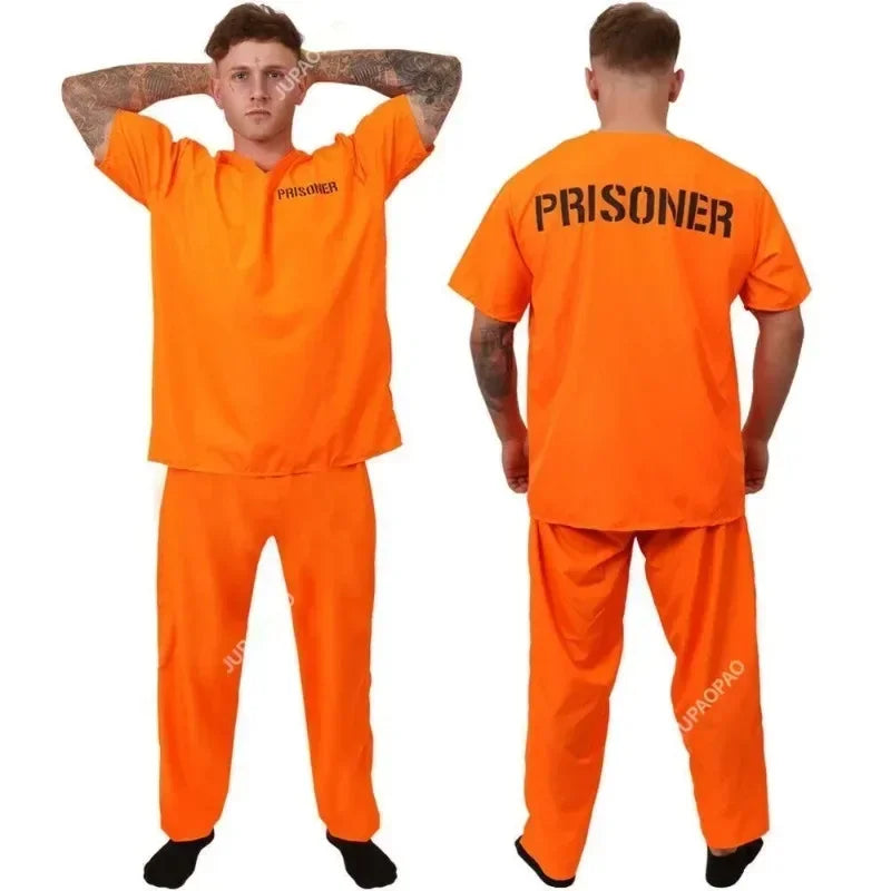 Adult Inmate Costume Orange Prisoner Jumpsuit Jailbird Outfit for Orange Prisoner