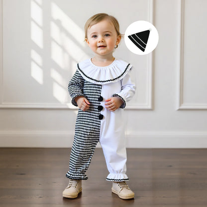 Toddler Baby Clown Halloween Costume Contrast Color Sleeve Jumpsuit and Hat 2 Pcs Set - B / 4-5Y