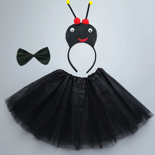 Halloween Girl Women Red Bug Ladybug Black Ant Yellow Bee Animal Costume Headband Skirt - set 3 / for teens or women
