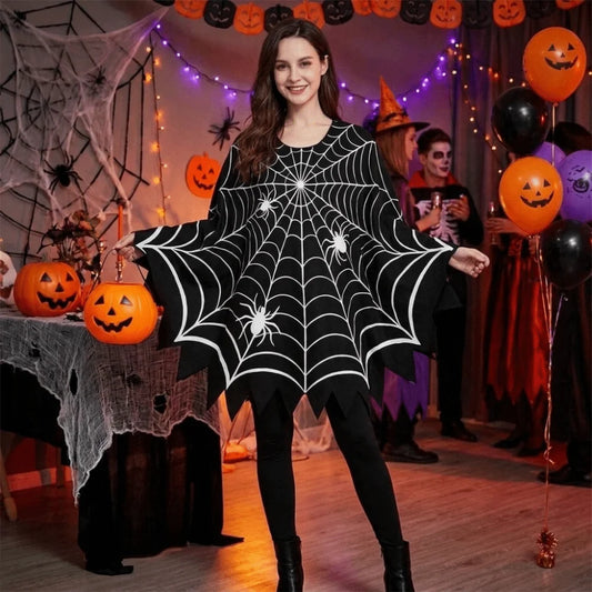 Creative Scary Spider Web Cloak Creepy Black Shawl Poncho Cape Costume