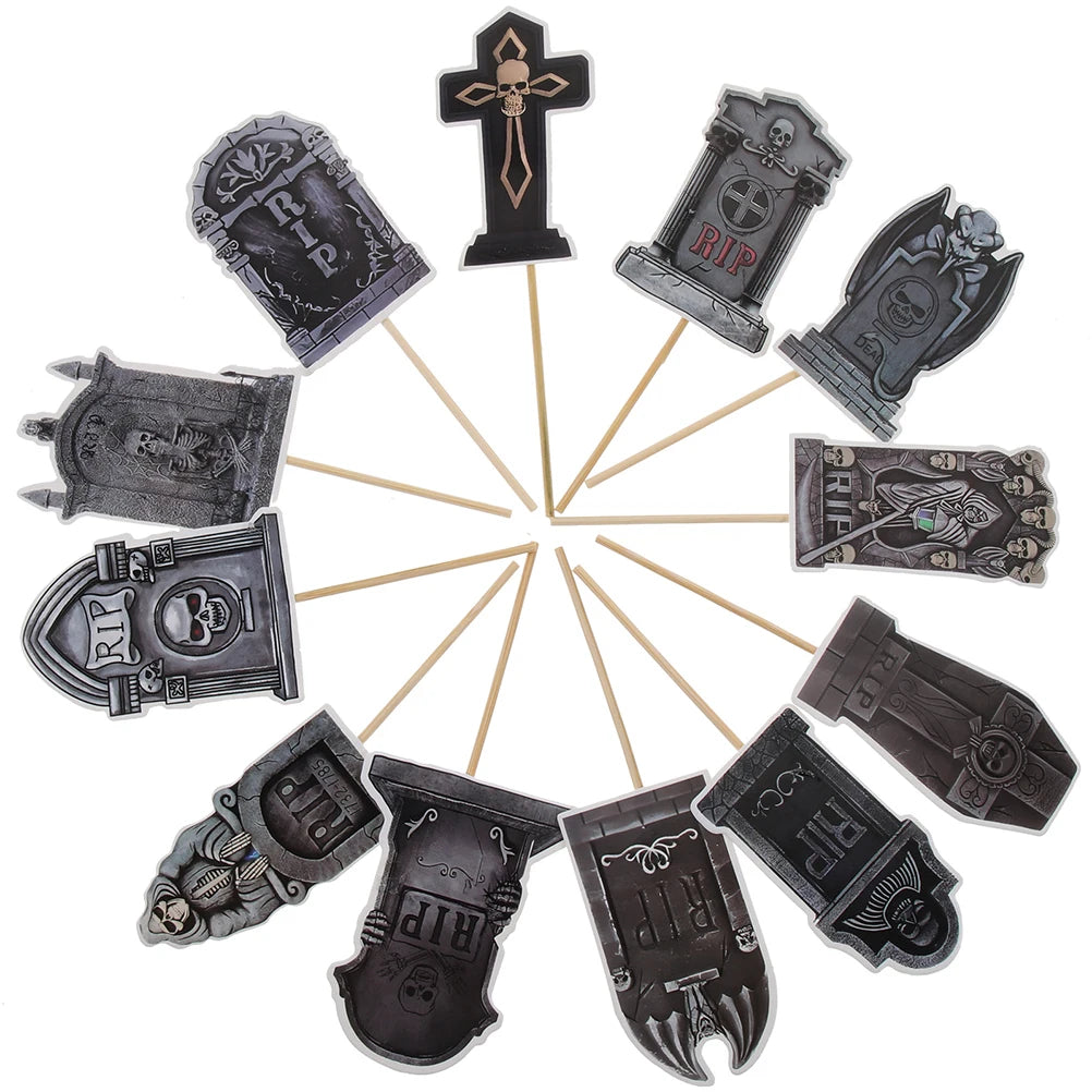 12pcs Tombstone Halloween Picks Halloween Party Cake Tombstones Decorations Tombstones Cupcake Picks - product image 1