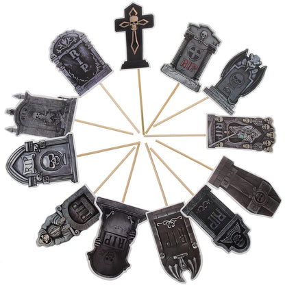 12pcs Tombstone Halloween Picks Halloween Party Cake Tombstones Decorations Tombstones Cupcake Picks - product image 1