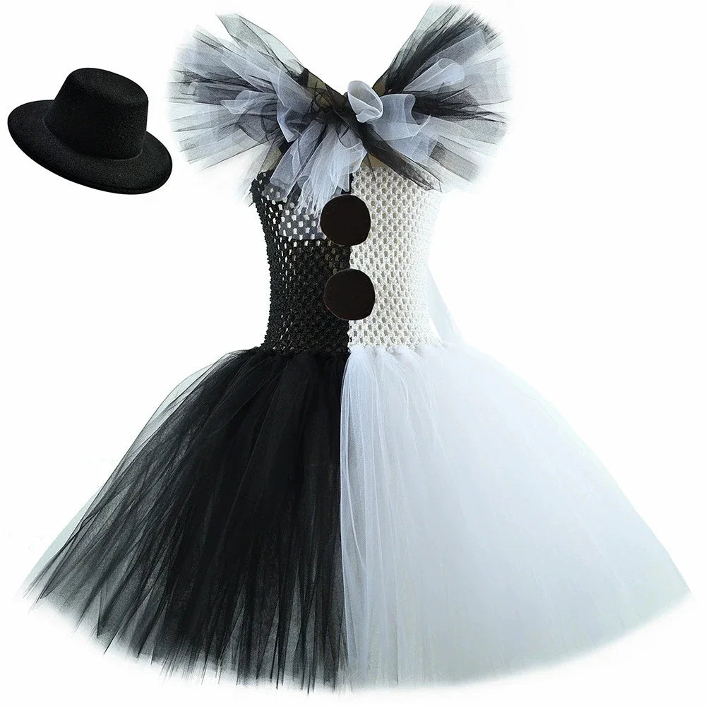 Girls Black & White Jester Tutu Halloween Costume