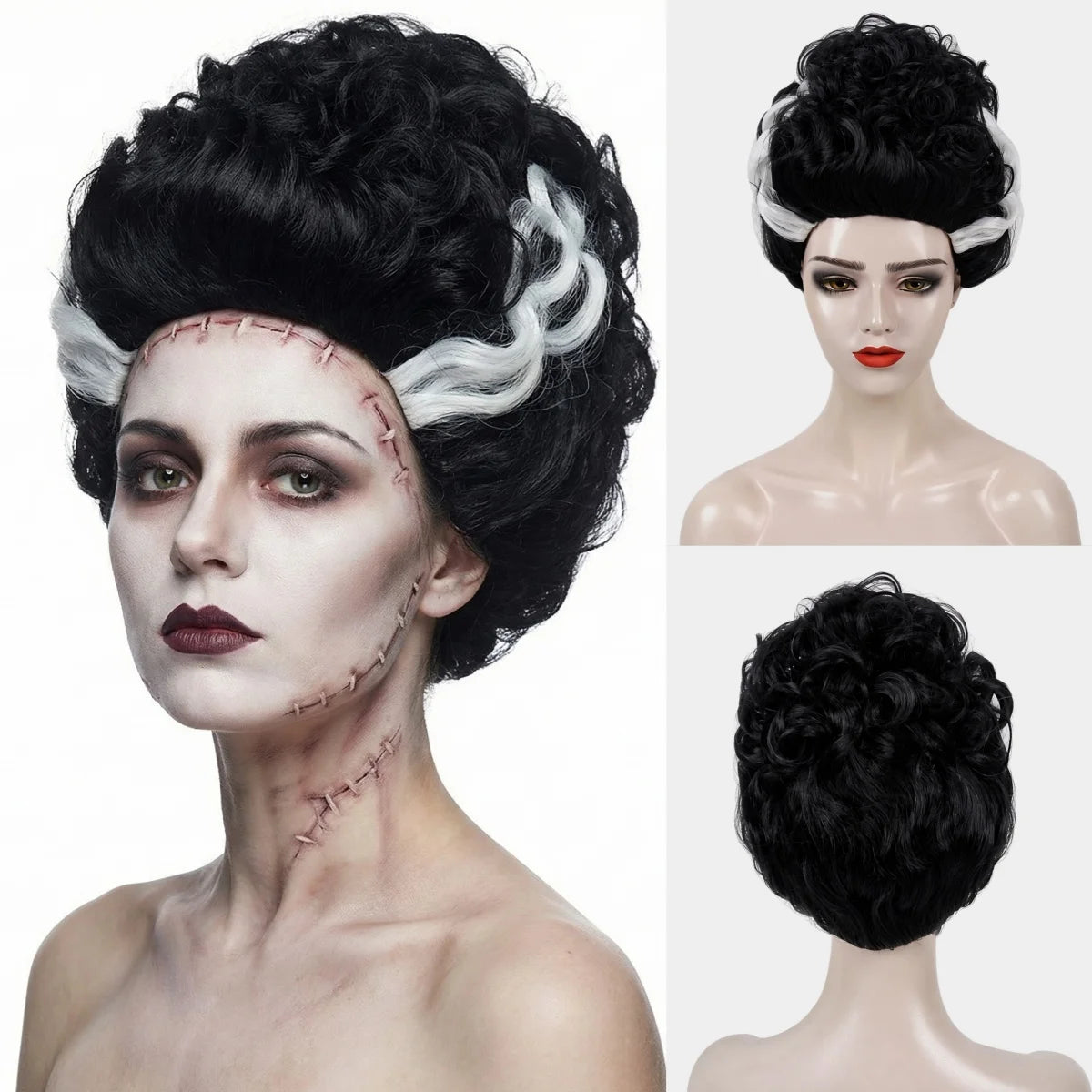 Black & White Monster Bride Beehive Wig – Women's Halloween Costume Wig