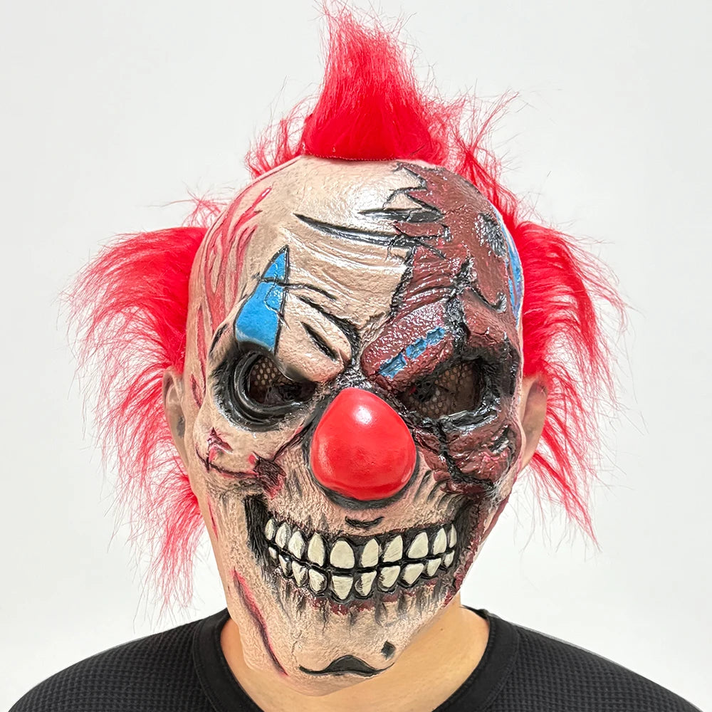 Scary Clown Latex Mask with Hair – Halloween Horror Costume