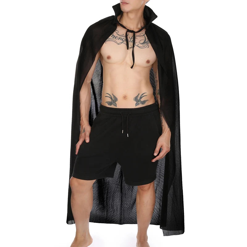 Adult Sexy Hooded Cape Sheer Transparent Stand Collar Erotic Sex Show Costume - alternate view 6