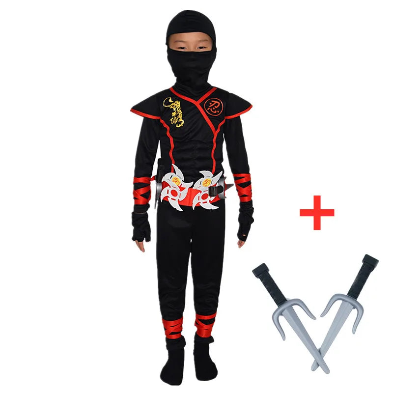 Black Ninja Costume Boy Halloween Japanese Samurai Costume Kid Anime Muscle Costume With