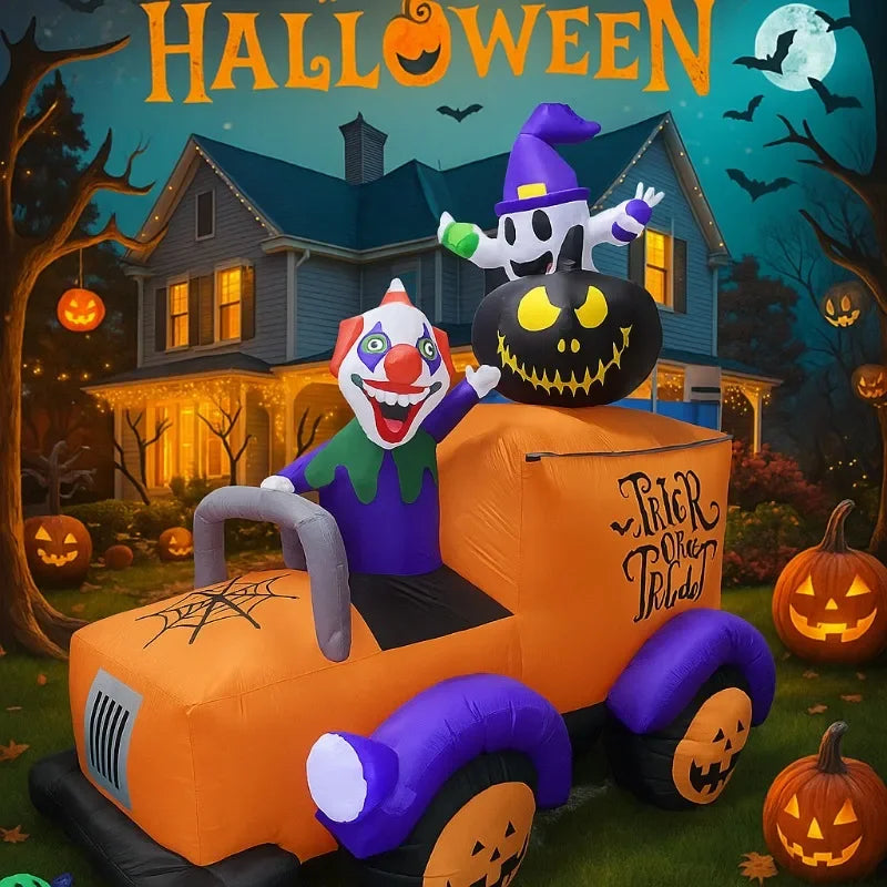 8 Ft Halloween Inflatable Toys Clown Ghost Truck Built-in LEDs LEDs Decorations Home Decoration Inflatable