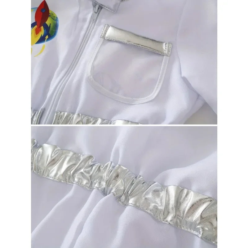Kids US Astronaut Dressup Costume Deluxe Print Cartoon White Space Suit Bodysuit