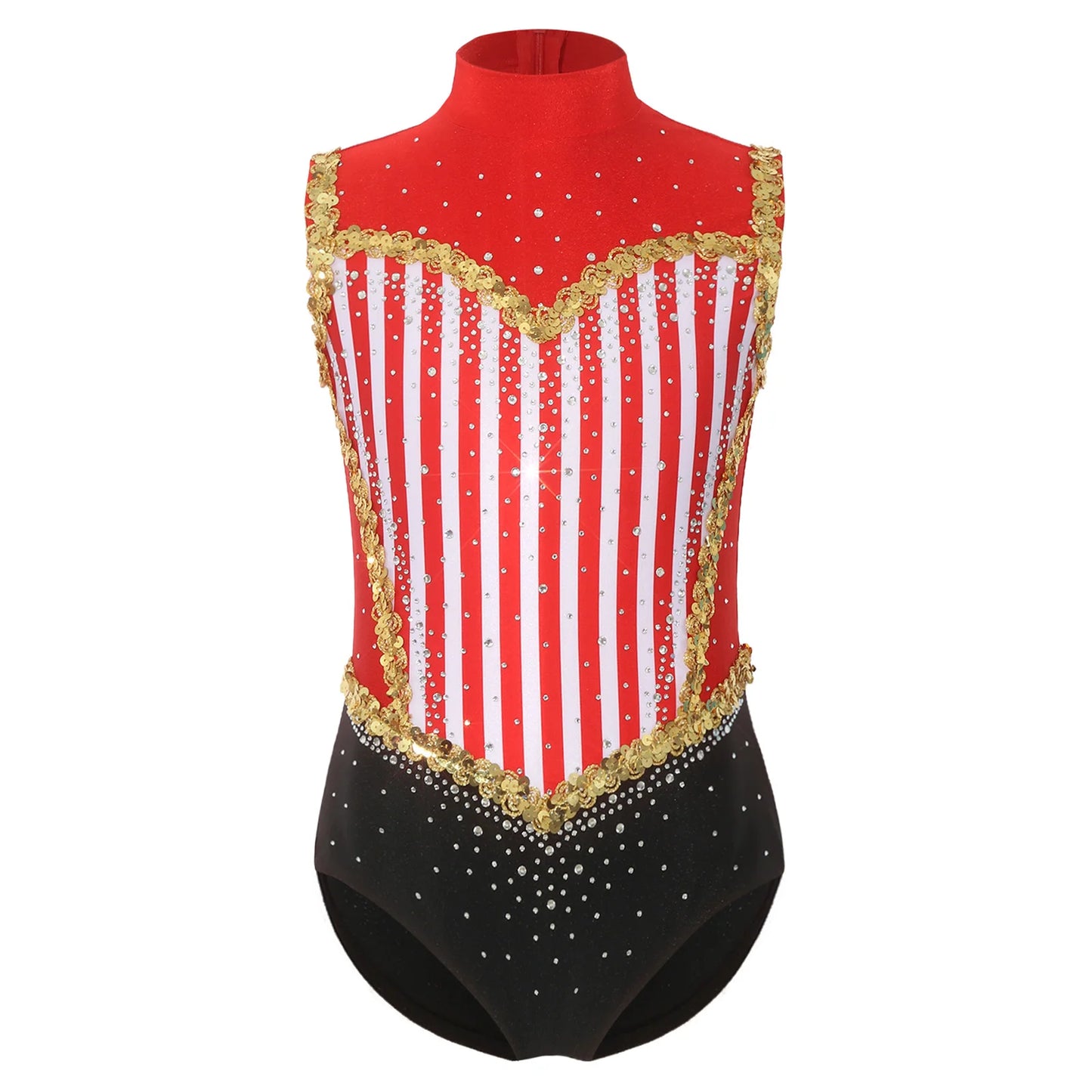 Kids Girl Halloween Circus Clown Costume Shiny Striped Tutu Leotard Ballet Gymnastics - Black A / 16