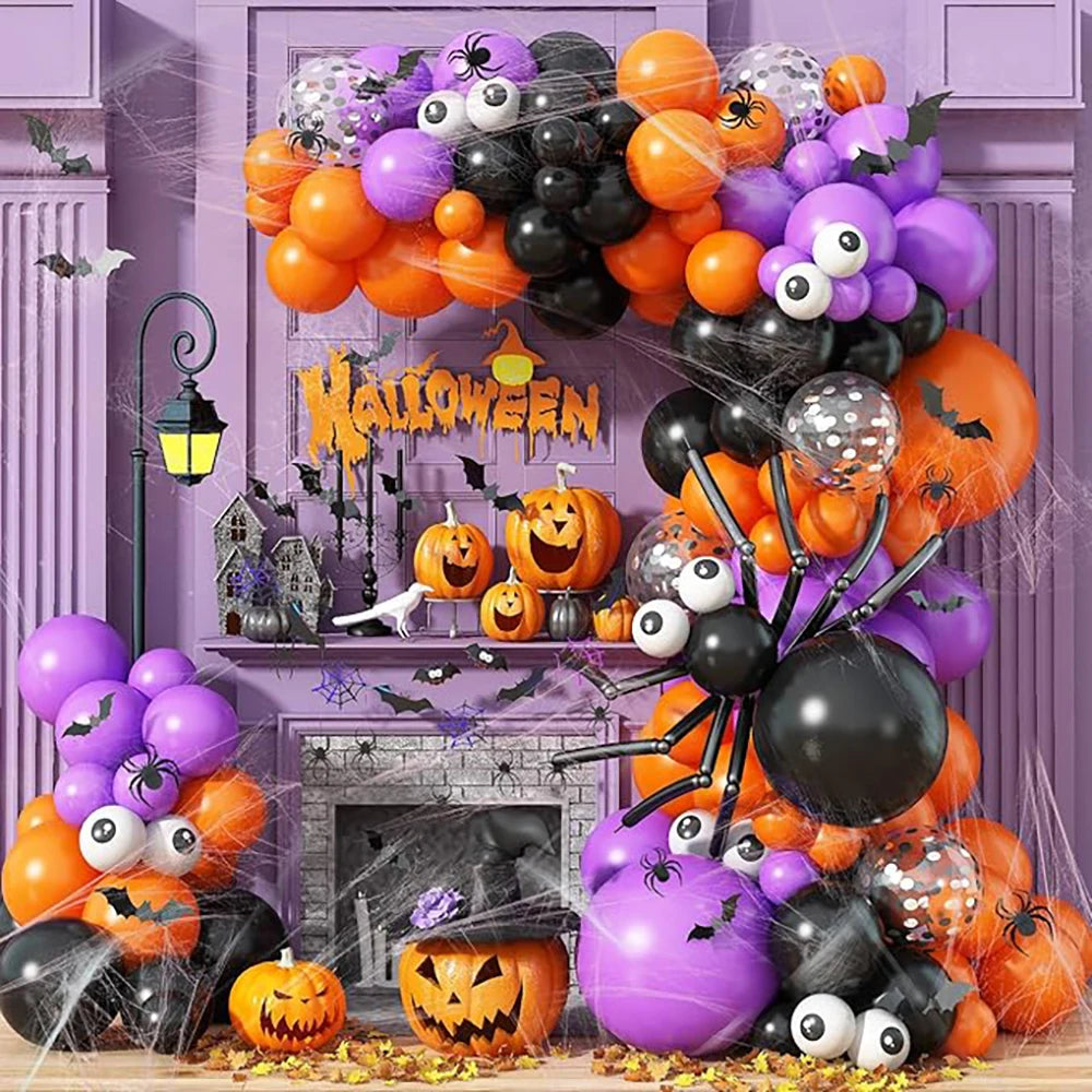 Orange Halloween Balloons Garland Black Eyeball Purple Balloon Arch Kit Long - product image 1
