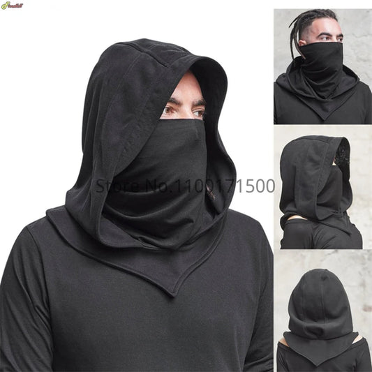 Unisex Halloween Costumes Medieval Mask Hat Costume Renaissance Hooded Cloak Cape Cowl - black / One Size