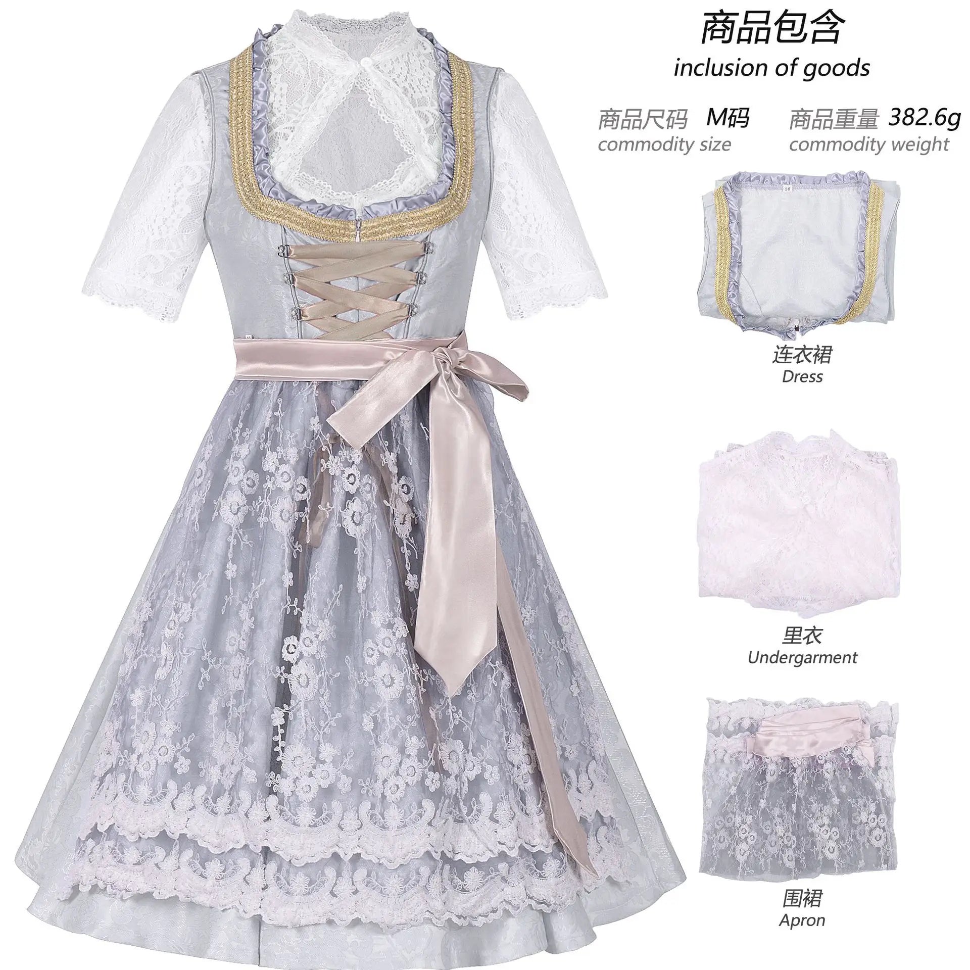 Kids' German Oktoberfest Maid Bavarian Traditional Embroidery Halloween Costume - 013 / L